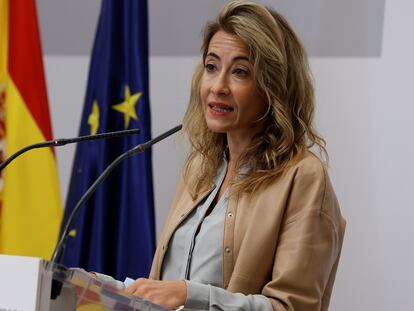 La ministra de Transportes, Movilidad y Agenda Urbana, Raquel Sánchez, este miércoles en la sede del ministerio durante la presentación del DORA 2.