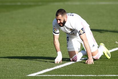 Benzema, el pasado domingo contra el Valencia en Valdebebas.