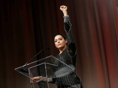 La actriz Rose McGowan, durante su intervencin en una convencin de mujeres el pasado octubre en Detroit.