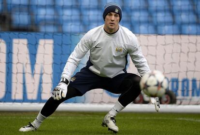 Joe Hart en la sesin de entrenamiento previa al partido ante el Barcelona