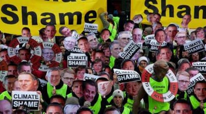 Protesta de la coalición Tck Tck Tck contra los jefes de Estado y de Gobierno, ayer en Copenhague.