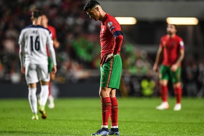 Cristiano Ronaldo, este domingo tras empatar contra Serbia.