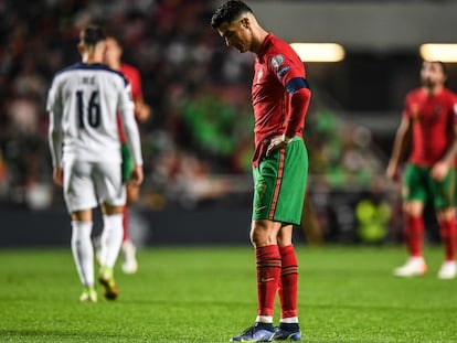 Cristiano Ronaldo, este domingo tras empatar contra Serbia.