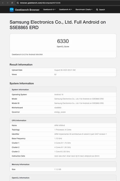 Prueba en Geekbench del nuevo Samsung Galaxy A57