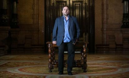 El presidente de ERC, Oriol Junqueras, antes de la entrevista.