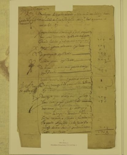 Fragmento del documento escrito por Cervantes, el 6 de febrero de 1589, descubierto por Elisa Ruiz García, en el Archivo de Simancas, e incluido en el libro 'Autógrafos de Miguel de Cervantes'.