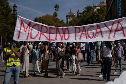 Concentración de trabajadores de Abengoa en Sevilla durante la huelga del pasado 9 de octubre.