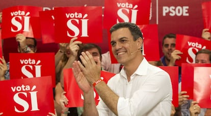 Pedro S&aacute;nchez, en el acto de campa&ntilde;a en M&aacute;laga.