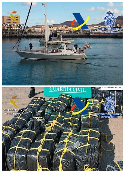 Una operación conjunta de Guardia Civil, Policía Nacional y Agencia Tributaria culmina con el abordaje de un velero con 1.200 kilos de cocaína en las costas canarias.