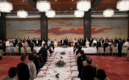 Durante el banquete de estado, el emperador Naruhito y Donald Trump hicieron votos para continuar y expandir su cooperación.