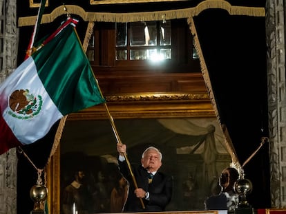 Andrés Manuel López Obrador en la ceremonia del grito de Independencia de 2023 en Ciudad de México.