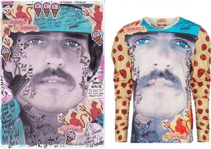 La obra de Roberta Marrero, izquierda, y la camiseta a la venta en la web de Westwood (derecha).