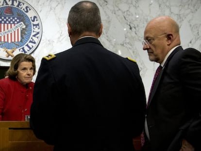 La presidenta del comit&eacute; de Seguridad del Senado, junto con el director de la NSA, el director nacional de Inteligencia y el n&uacute;mero dos de Justicia.  