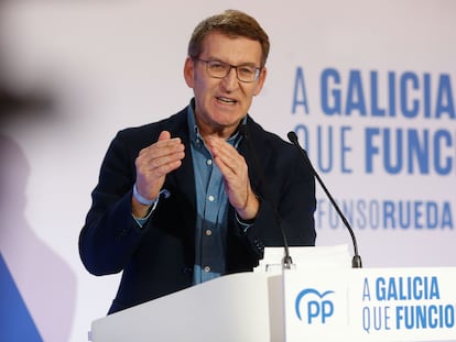 El presidente del Partido Popular, Alberto Núñez Feijóo, en un mítin en Lugo.