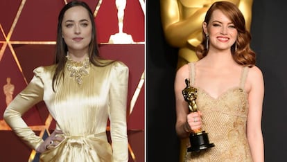 Dakota Johnson y Emma Stone, en la pasada entrega de los Oscar.