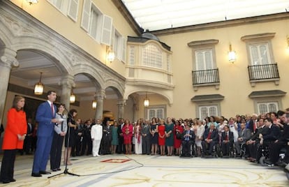 King Felipe VI addresses the representatives of social groups on Tuesday.