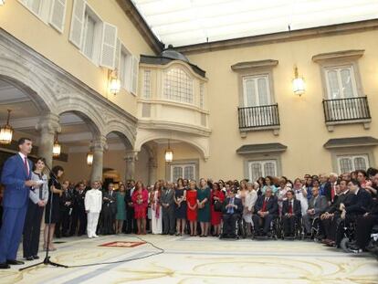 King Felipe VI addresses the representatives of social groups on Tuesday.
