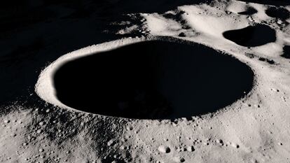 Visualización del cráter Skackleton, en el polo Sur de la Luna