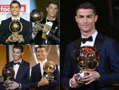 Composión con los cinco galardones que tiene Crsitiano Ronaldo.

