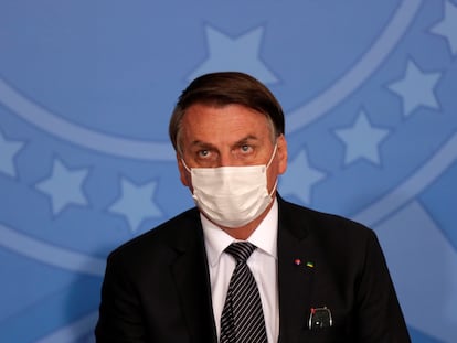 O presidente do Brasil, Jair Bolsonaro, em uma cerimônia no Palácio do Planalto em 26 de maio de 2021.