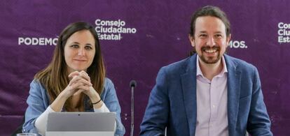 La secretaria de Estado de Agenda 2030, Ione Belarra, y el vicepresidente segundo del Gobierno, Pablo Iglesias.