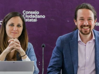 La secretaria de Estado de Agenda 2030, Ione Belarra, y el vicepresidente segundo del Gobierno, Pablo Iglesias.