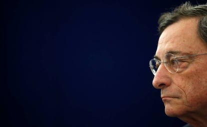 El presidente del BCE, Mario Draghi, el 15 de enero en Estrasburgo, en la celebración del vigésimo aniversario del euro.