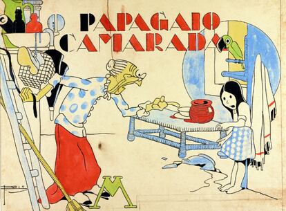 Ilustração de 'O papagaio camarada', conto infantil de J. Carlos. 