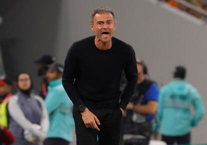 Luis Enrique dando instrucciones a los jugadores durante el partido entre España y Costa Rica.