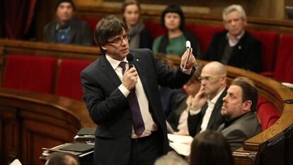 Carles Puigdemont, aquest dimecres al Parlament.