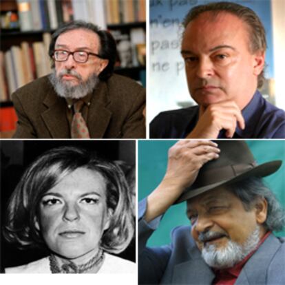 Los escritores españoles Juan Eduardo Zúñiga (izquierda) y Enrique Vila-Matas. (arriba) La escritora austriaca Ingeborg Bachmann (izquierda) y el autor británico y premio Nobel 2001 V. S. Naipaul.