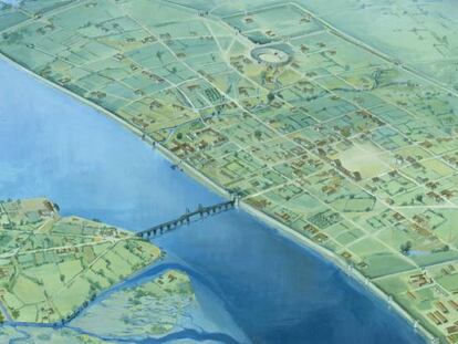Un mapa del Londres romano, el cementerio fue encontrado al sur.