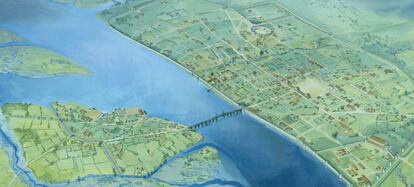 Um mapa da Londres romana; o cemitério foi encontrado ao sul.