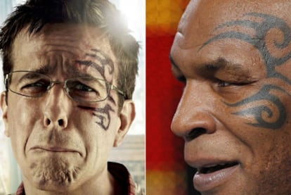 El actor Ed Helms, protagonista de<i> Resacón 2: ahora en Tailandia</i>, y el boxeador Mike Tyson.