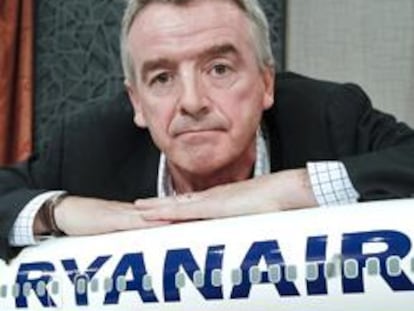 El presidente de Ryanair, Michael O'Leary, durante la rueda de prensa celebrada hoy en Madrid