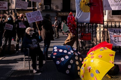 Manifestación de protesta de los comerciantes del Rastro.