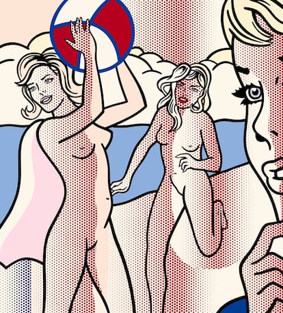 'Desnudos con balón de playa', 1994. En la recta final de su carrera, Lichtenstein retomó las caras de sus heroínas añadiéndoles cuerpos desnudos.