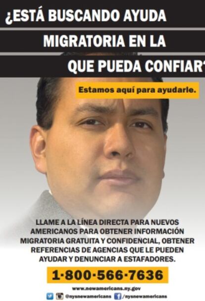 Carteles que distribuye el Gobierno de Nueva York para advertir de posibles fraudes.