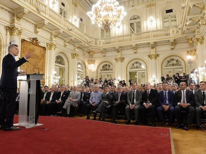 Macri en la presentación del plan aeroespacial argentino, este lunes.