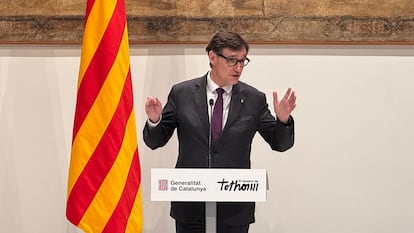 El presidente de la Generalitat, Salvador Illa, durante la presentación de los detalles del Catalunya Talent Bridge de este miércoles.