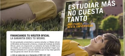 Publicidad de los préstamos Renta Universidad.