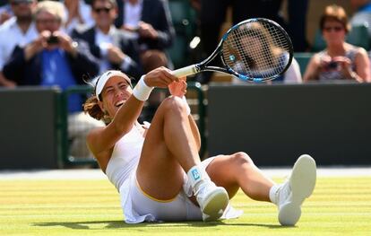 Muguruza celebra su triunfo contra Bacsinszky.