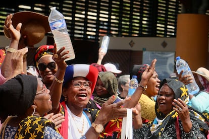 Demonstrators gather to protest the water crisis in Mamoudzou, on the French Indian Ocean territory of Mayotte, Wednesday, Sept. 27, 2023.