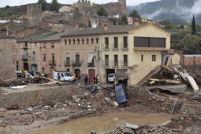 Aspecte de la població de Montblanc, que ha resultat greument afectada per les pluges torrencials que han caigut aquesta matinada a Catalunya.