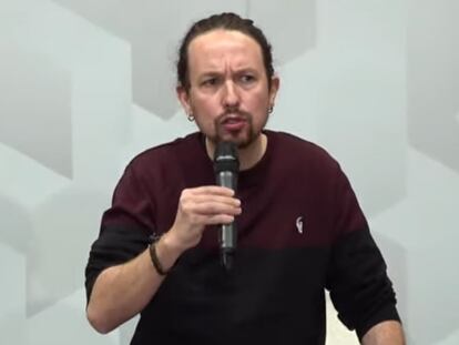 El vicepresidente segundo, Pablo Iglesias, el pasado domingo en un coloquio sobre vivienda.