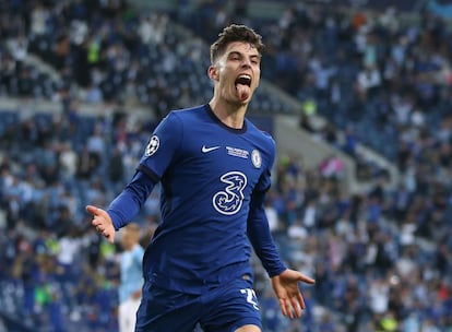 Kai Havertz celebra el gol que ha marcado para el Chelsea.
