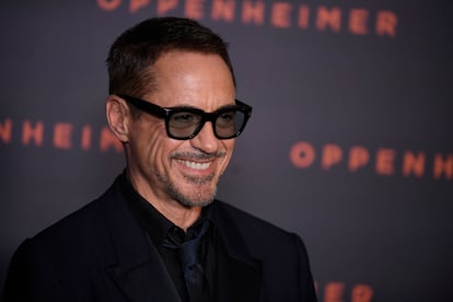Robert Downey Jr. upon his arrival for the premiere of the movie 'Oppenheimer' at the Grand Rex cinema in Paris on July 11, 2023.