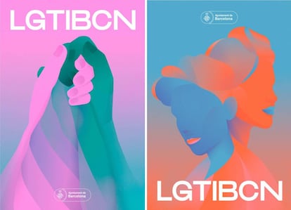 Dues de les imatges de la campanya de l'Orgull 2020 a Barcelona.