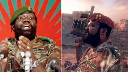 El rebelde angole&ntilde;o Jonas Savimbi y su personaje en el videojuego.