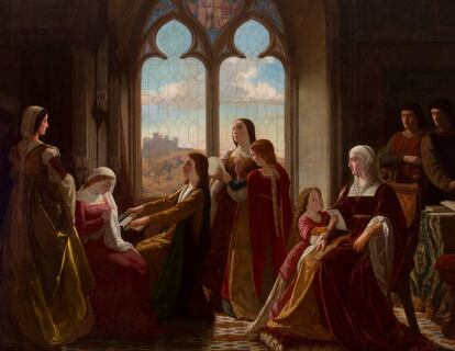 El óleo 'La Reina Isabel la Católica presidiendo la educación de sus hijos', de Isidoro Santos Lozano.